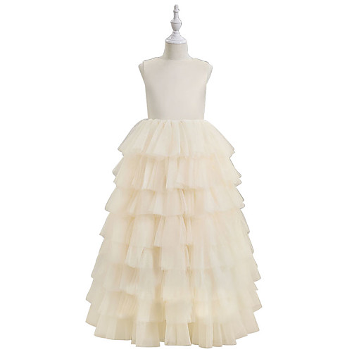 

A-Line Knee Length Flower Girl Dresses Party Tulle Sleeveless Jewel Neck with Tier
