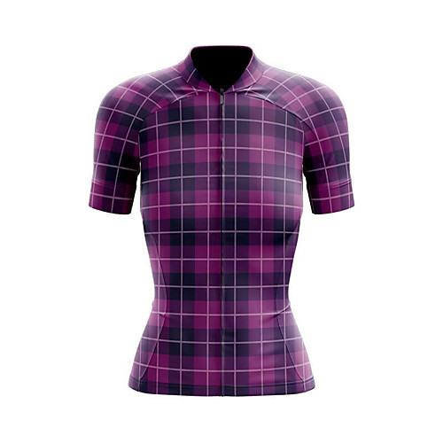 

21Grams Women's Short Sleeve Cycling Jersey Summer Spandex Polyester Purple Plaid Checkered Bike Jersey Top Mountain Bike MTB Road Bike Cycling Quick Dry Moisture Wicking Breathable Sports Clothing