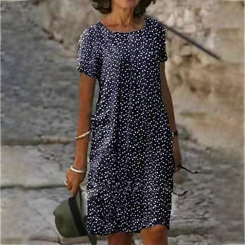 

Women's Shift Dress Knee Length Dress Purple Green Dusty Blue Red Short Sleeve Print Print Summer Round Neck Casual 2021 S M L XL XXL 3XL 4XL 5XL