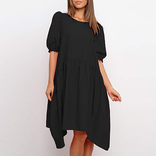 

Women's A Line Dress Knee Length Dress Light Blue Black Rose Red Half Sleeve Solid Color Ruched Spring Summer Round Neck Casual Cute 2021 S M L XL 2XL 3XL 4XL 5XL