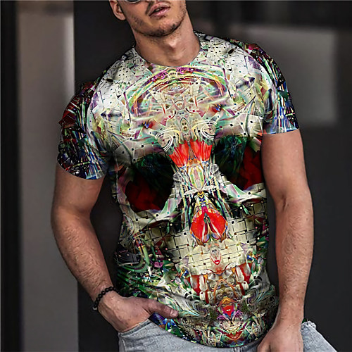 

Men's Unisex Tee T shirt Shirt 3D Print Graphic Prints Skull Print Short Sleeve Daily Tops Casual Designer Big and Tall Green