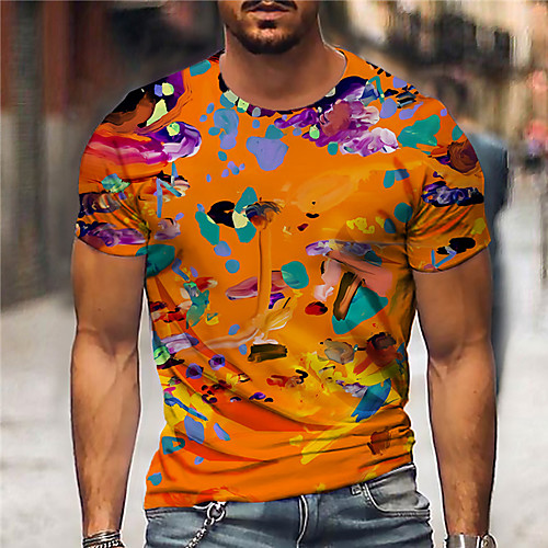 

Men's Unisex Tee T shirt Shirt 3D Print Graphic Prints Graffiti Print Short Sleeve Daily Tops Casual Designer Big and Tall Orange