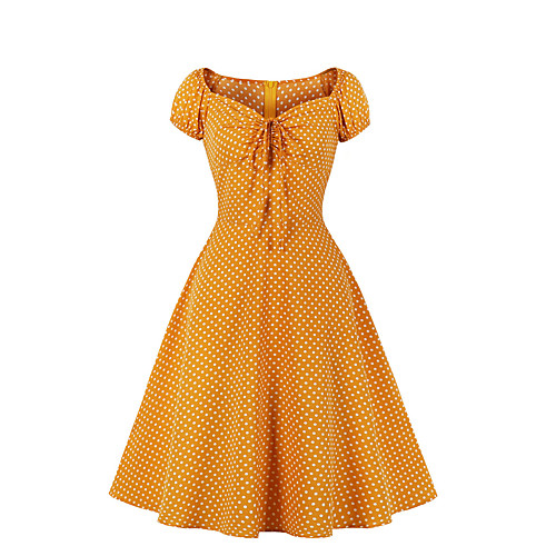 

Women's A Line Dress Midi Dress Blue Yellow Blushing Pink Short Sleeve Dot Summer Vintage 2021 S M L XL XXL