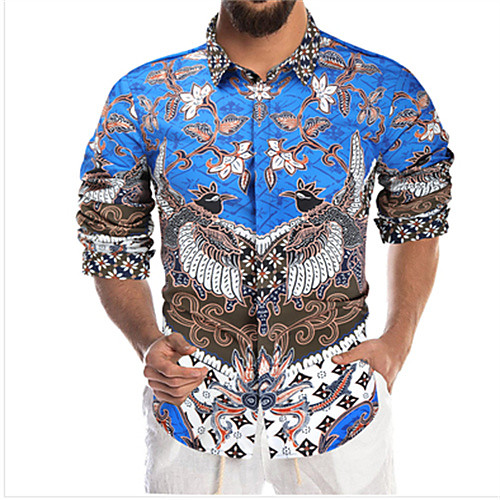 

Men's Shirt Graphic Long Sleeve Daily Tops Casual Blue