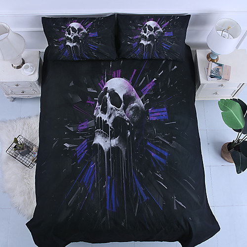 

Bedding Set Twin Size Gothic Sugar Skull Pattern Comforter Cover Set Bones Skeleton Printed Duvet Cove Soft Microfiber Bedding Set With Zipper Ties(1 Duvet Cover Set 2 PillowShams)