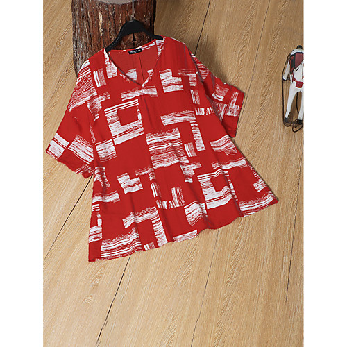 

Women's Plus Size Tops Shirt Geometic Short Sleeve V Neck Blushing Pink White Red Big Size 1XL 2XL 3XL 4XL 5XL / Cotton