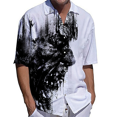 

Men's Shirt 3D Print Monster Plus Size 3D Print Button-Down Short Sleeve Casual Tops Casual Fashion Breathable Comfortable White / Sports