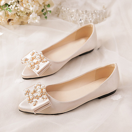 

Women's Flats Flat Heel Pointed Toe Wedding Daily Satin Bowknot Pearl Solid Colored Wine Almond Red