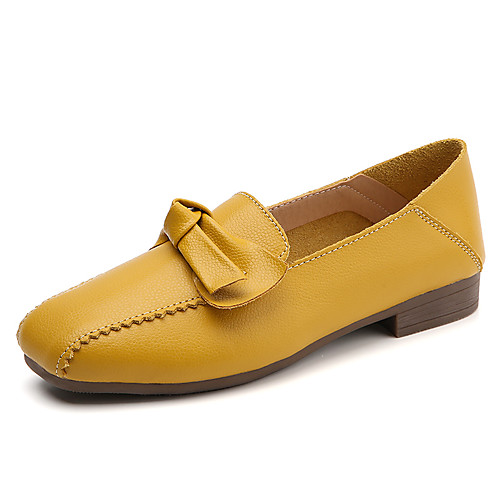 

Women's Loafers & Slip-Ons Flat Heel Round Toe Booties Ankle Boots Daily Work Leather Bowknot Solid Colored Almond Yellow Black
