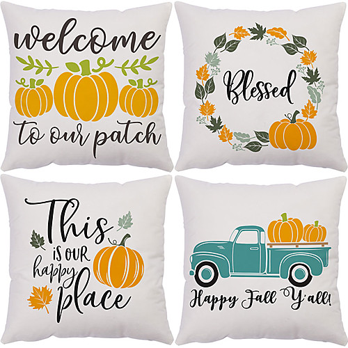 

Autumn Double Side Cushion Cover 4PC Soft Decorative Square Throw Pillow Cover Cushion Case Pillowcase for Bedroom Livingroom Superior Quality Machine Washable Outdoor Cushion for Sofa Couch Bed Chair Pumpkin Fall