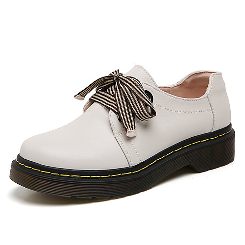 

Women's Oxfords Flat Heel Round Toe Booties Ankle Boots Daily Work Cowhide Solid Colored Black Beige