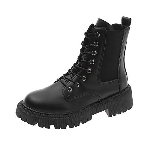 

Women's Boots Flat Heel Round Toe Booties Ankle Boots Daily Work Leather Solid Colored Black