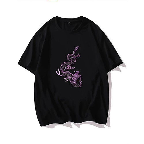 

Men's Unisex T shirt Hot Stamping Dragon Plus Size Print Short Sleeve Casual Tops 100% Cotton Casual Fashion Black
