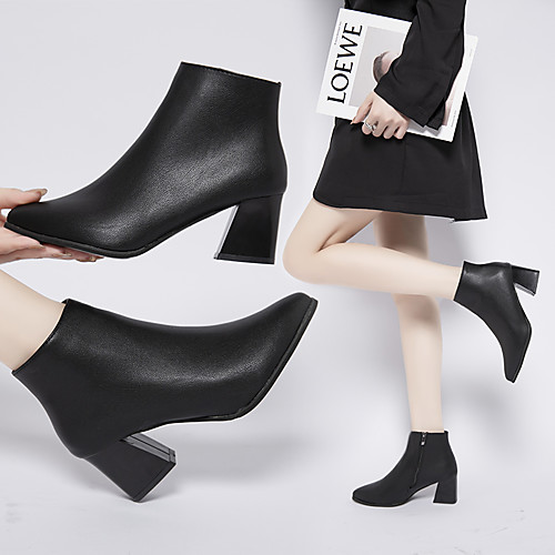 

Women's Boots Chunky Heel Pointed Toe Daily PU Solid Colored Black Beige