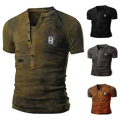 

Men's Tee T shirt Shirt Rendering Short Sleeve Casual Tops Lightweight Fashion Classic Gray Khaki Green