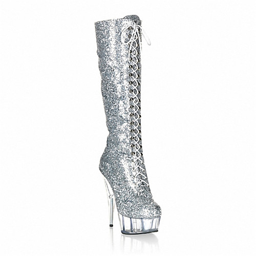 

Women's Boots Pumps Round Toe Closed Toe Crotch High Boots Daily Beach PU Solid Colored Silver Black / Over The Knee Boots