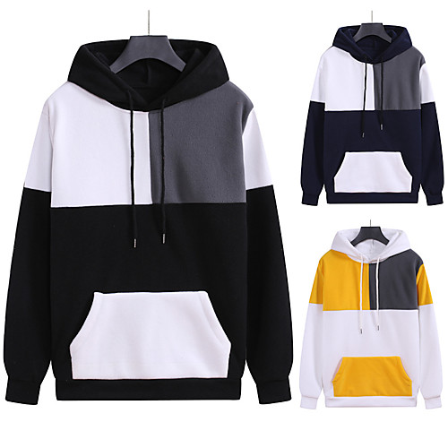

Men's Hoodie Color Block Casual Daily Holiday Sportswear Casual Hoodies Sweatshirts White Black Navy Blue