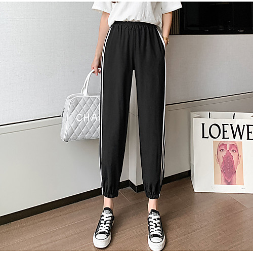 

Women's Fashion Streetwear Comfort Casual Weekend Jogger Pants Stripe Ankle-Length Stripe Pocket Elastic Waist Green White Black