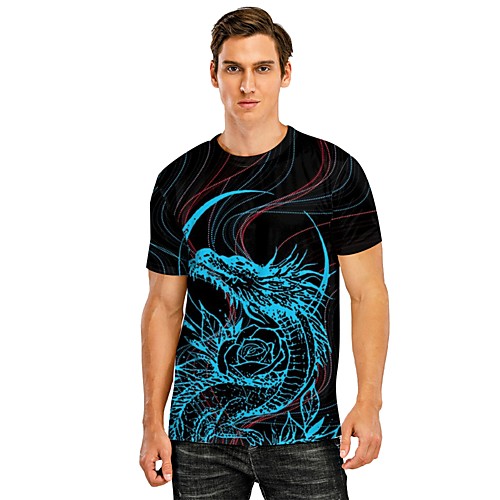 

Men's Tee T shirt Shirt 3D Print Dragon Graphic Curve 3D Print Short Sleeve Casual Tops Simple Designer Chinoiserie Comfortable Black