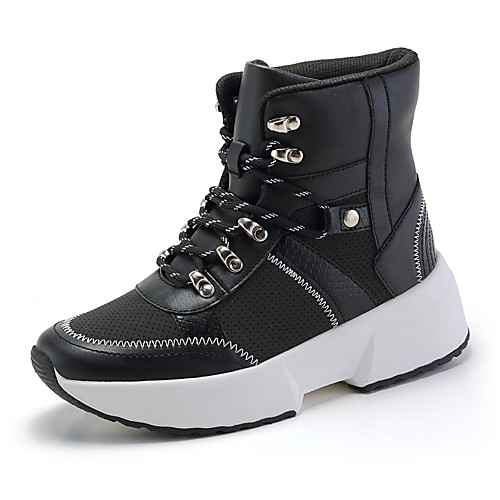 

Women's Boots Flat Heel Round Toe PU White Black