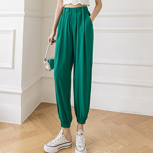 

Women's Fashion Streetwear Comfort Casual Weekend Jogger Pants Plain Ankle-Length Pocket Elastic Waist Green White Black