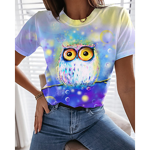 

Women's Abstract 3D Printed Painting T shirt 3D Animal Print Round Neck Basic Tops Purple
