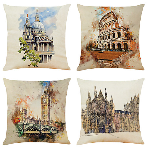 

City View Double Side Cushion Cover 4PC Soft Decorative Square Throw Pillow Cover Cushion Case Pillowcase for Bedroom Livingroom Superior Quality Machine Washable Outdoor Indoor Cushion for Sofa Couch Bed Chair