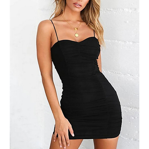

Women's Strap Dress Short Mini Dress Black Sleeveless Solid Color Ruched Summer cold shoulder Basic Hot Sexy 2021 S M L XL XXL 3XL / Party