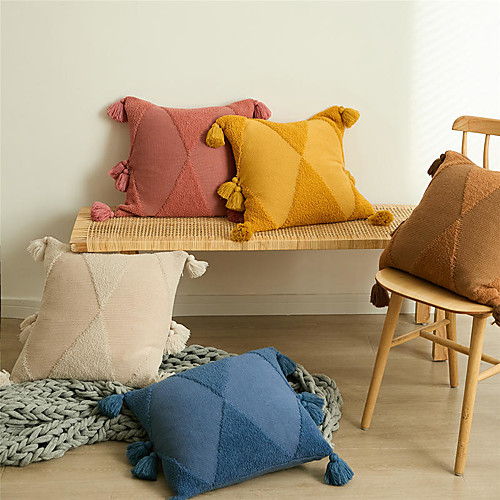 

PillowCase Solid Color Home Office Fine Knitting Hanging Ball Acrylic Half of Velvet PillowCase Living Room Bedroom Sofa Cushion Cover