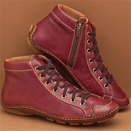 

Women's Boots Flat Heel Round Toe PU Solid Colored Dark Brown Yellow Red