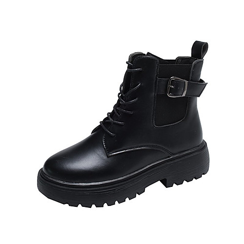 

Women's Boots Flat Heel Round Toe Booties Ankle Boots Daily Work Leather Solid Colored Black