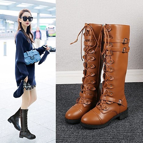

Women's Boots Flat Heel Round Toe PU Solid Colored Yellow Black Brown