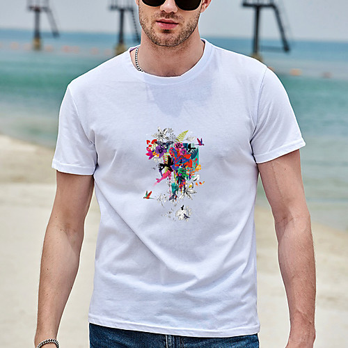 

Men's Unisex Tee T shirt Shirt Hot Stamping Floral Graphic Prints Print Short Sleeve Casual Tops Cotton Basic Designer Big and Tall White