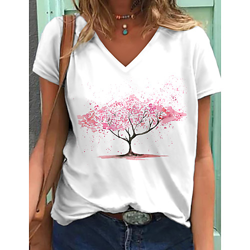

Women's T shirt Geometric Print Round Neck Tops Blushing Pink Gray White