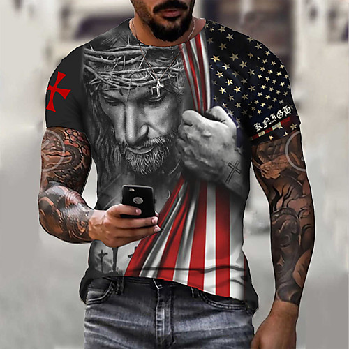 

Men's Unisex Tee T shirt Shirt 3D Print Graphic Prints Skull American Flag Print Short Sleeve Daily Regular Fit Tops Casual Designer Big and Tall Blue Black Red / Summer