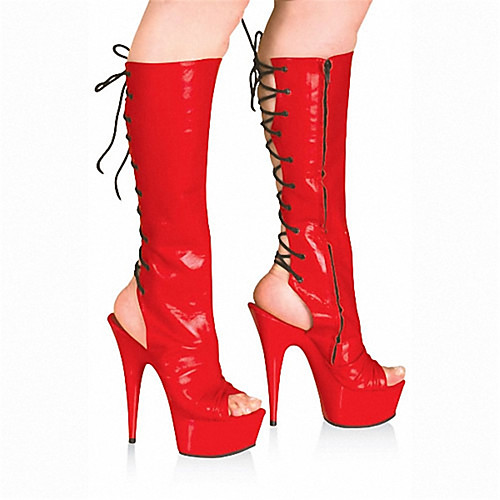 

Women's Boots Pumps Round Toe Closed Toe Crotch High Boots Daily Beach PU Solid Colored Red White Black / Over The Knee Boots