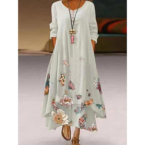 

Women's A Line Dress Maxi long Dress Green Blue White Gray Purple Pink Red Yellow Long Sleeve Floral Print Print Spring Summer Round Neck Casual Vintage 2022 S M L XL XXL 3XL 4XL 5XL