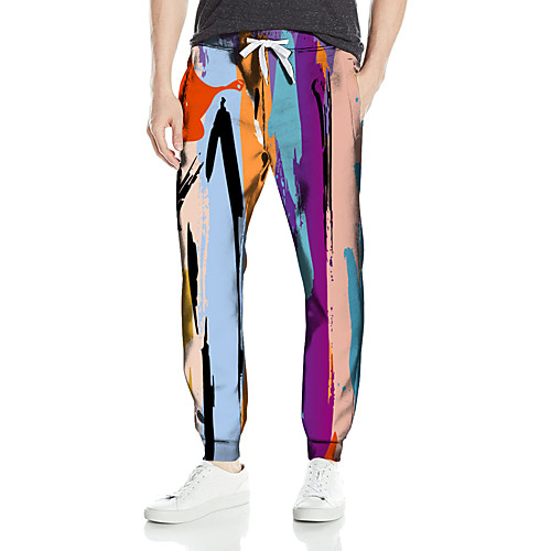 

Men's Fashion Athleisure Outdoor Sports Casual Daily Pants Sweatpants Pants Colorful Full Length Drawstring Print Rainbow