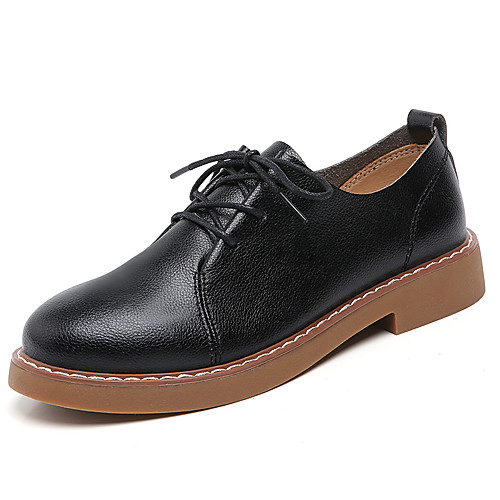 

Women's Oxfords Flat Heel Round Toe Booties Ankle Boots Daily Work Cowhide Solid Colored Black Beige