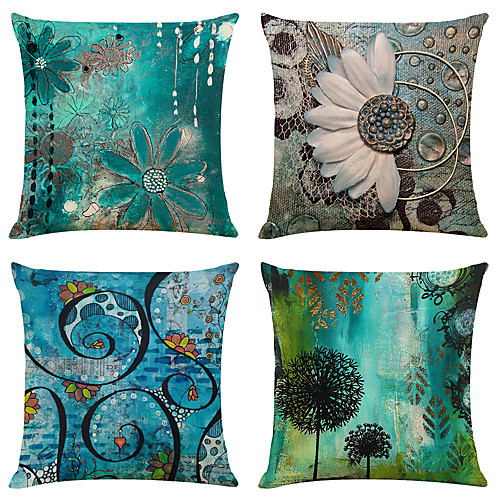 

Oil Painting Floral Double Side Cushion Cover 4PC Soft Decorative Square Throw Pillow Cover Cushion Case Pillowcase for Bedroom Livingroom Superior Quality Machine Washable Outdoor Indoor Cushion for Sofa Couch Bed Chair
