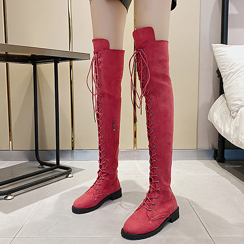 

Women's Boots Block Heel Round Toe Crotch High Boots Daily Synthetics Solid Colored Purple Light Red Khaki