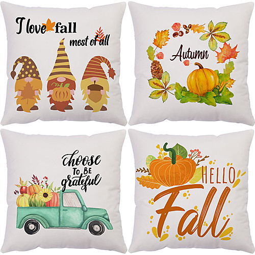 

Autumn Double Side Cushion Cover 4PC Soft Decorative Square Throw Pillow Cover Cushion Case Pillowcase for Bedroom Livingroom Superior Quality Machine Washable Outdoor Cushion for Sofa Couch Bed Chair Pumpkin Fall