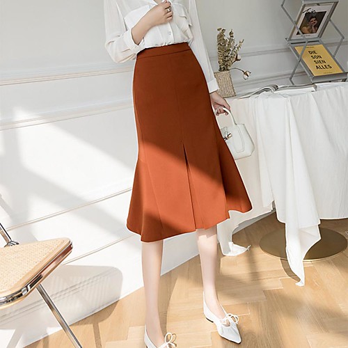 

Women's Office / Career Daily Basic Streetwear Capris Skirts Solid Colored Orange Black