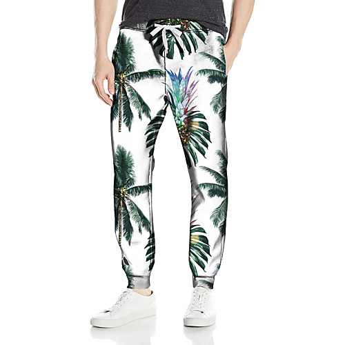 

Men's Stylish Casual Outdoor Sports Casual Daily Pants Sweatpants Pants Leaf Coconut Tree Full Length Drawstring Print Green