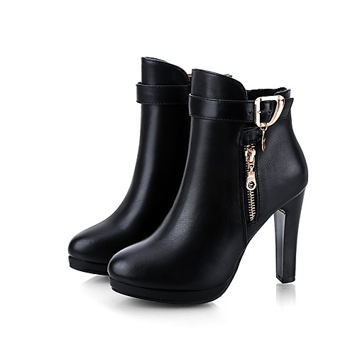

Women's Boots High Heel Round Toe Booties Ankle Boots Daily Work Leather Solid Colored Black
