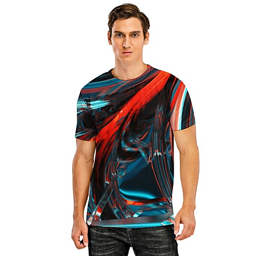 

Men's Tee T shirt Shirt 3D Print Graphic Curve Geometry 3D Print Short Sleeve Casual Tops Simple Fashion Designer Comfortable Red