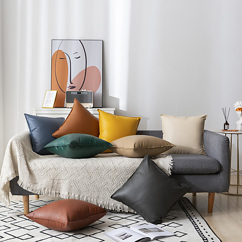 

PillowCase High-end Light Luxury Simple Solid Color Fashion PillowCase Leather PU Leather PillowCase Living Room Bedroom Sofa Cushion Cover