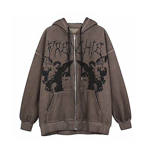 

Women's Plus Size Tops Hoodie Sweatshirt Graphic Portrait Zipper Print Long Sleeve V Neck Streetwear Fall Winter White Dark Gray Brown Big Size L XL XXL 3XL / Cotton