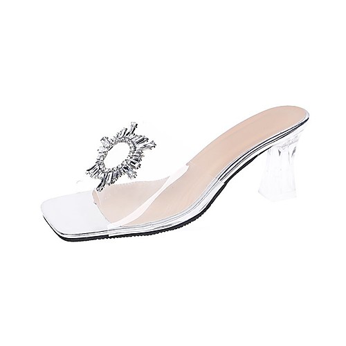 

Women's Clogs & Mules High Heel Open Toe Booties Ankle Boots Daily Work PVC Rhinestone Solid Colored Silver Gold