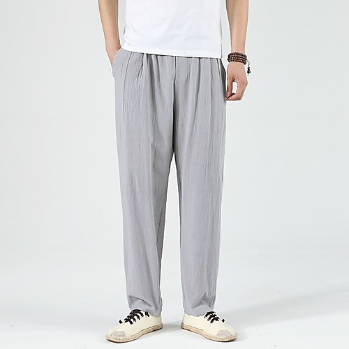 

Men's Chinese Style Vintage Breathable Soft Pants Pants Solid Color Full Length Gray Black Navy Blue